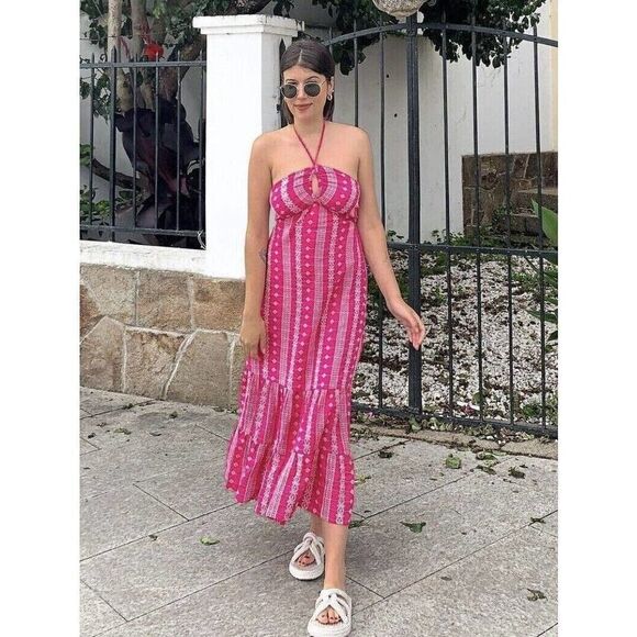 ZARA FUCHSIA OPENWORK EMBROIDERED DRESS NEW - Picture 3 of 9